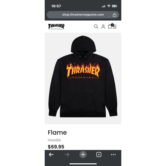 NWT Black Thrasher Graphic Flame Skate Hoodie SZ L - Picture 4 of 4